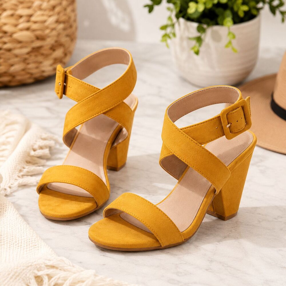 Torrid Size 9W Wide Width Mustard Heel Sandals Cross Strap Block Heel Boho Chic